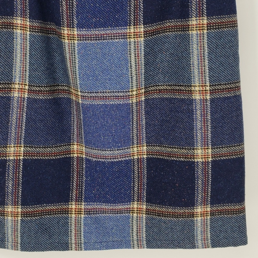 Vintage 90s Liz Claiborne Plaid Wool Skirt Sz 4 Blue Wrap Fringe Trim Tweed Mini - Picture 6 of 8